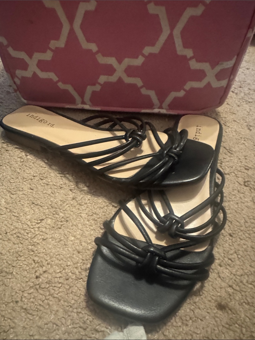 Indigo Black Strappy Knotted Slide Mules